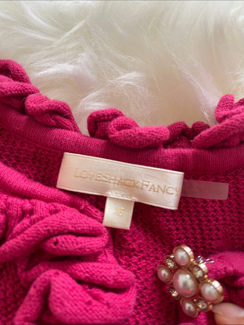 LoveShackFancy Magenta Embellished Ruffle Short Cardigan - Picture 8 of 8
